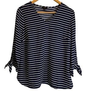 Talbots MP Striped Tunic with 3/4 Tie Sleeves and‎ V-neck Collar *Versatile*